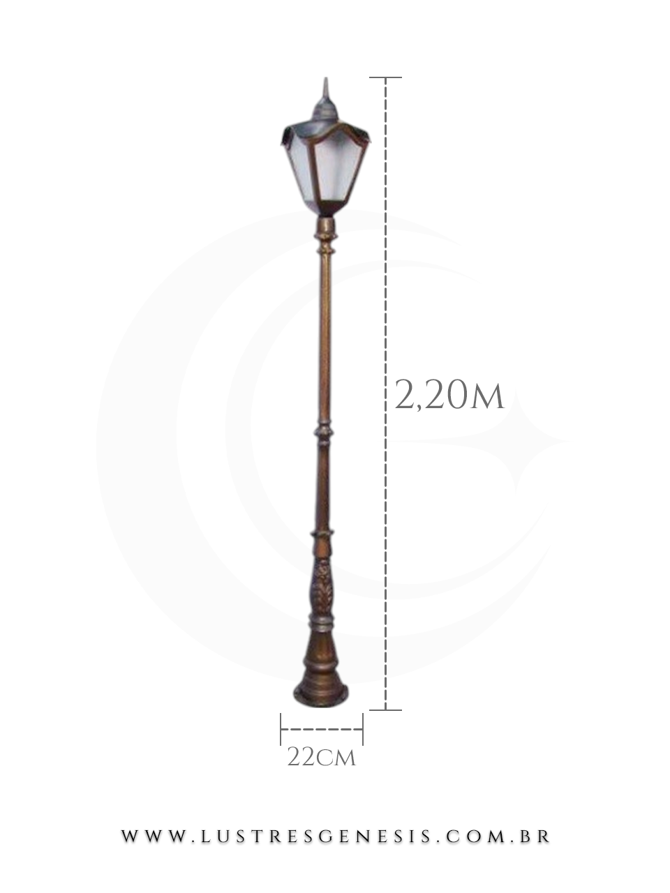 Poste de Iluminação externa Clássico Retro 2,20m estrutura robusta em alumínio fundido para jardim e fachada